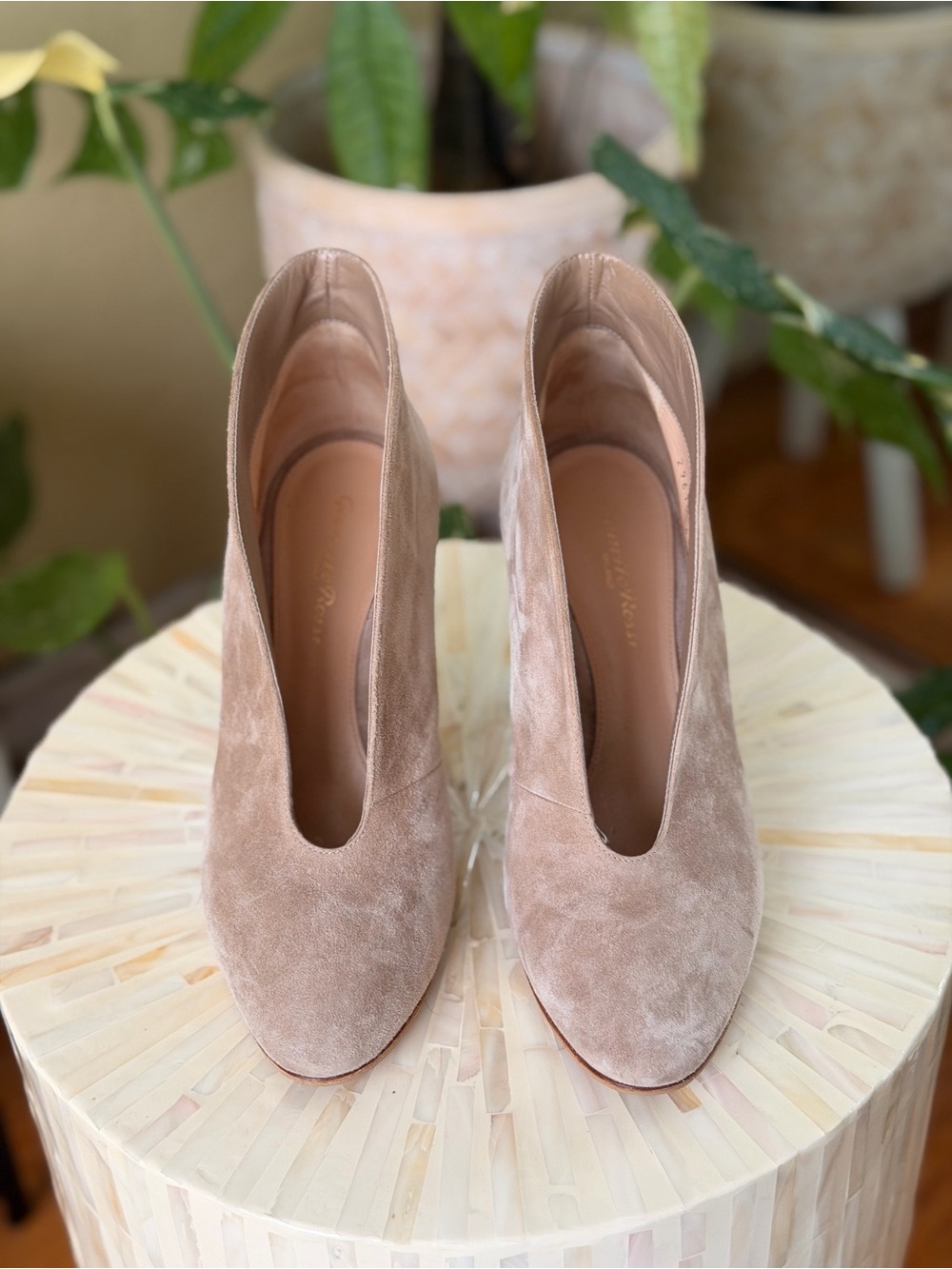 Gianvito Rossi Nude Suede Pointed Toe Heels